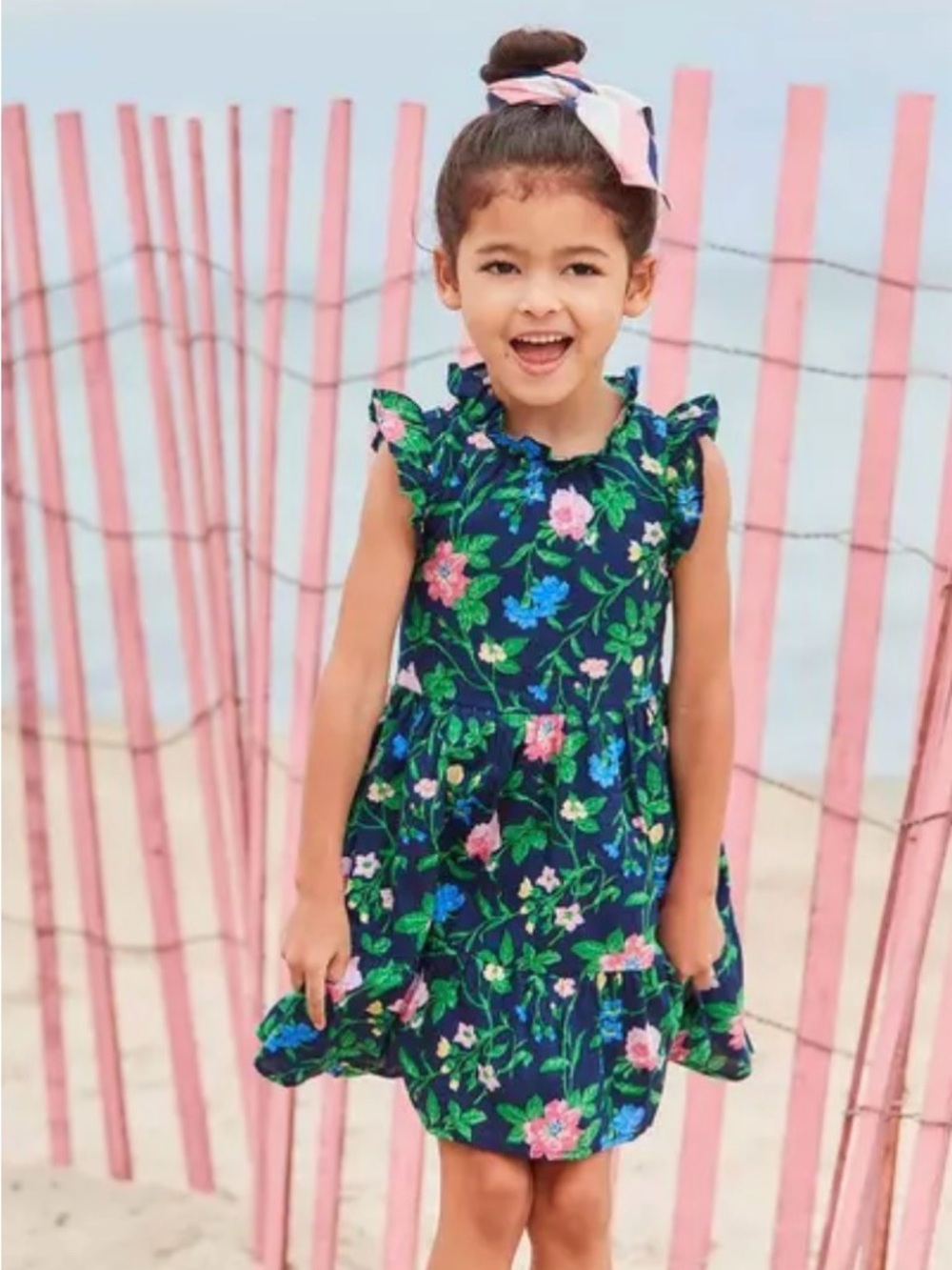 Janie and Jack Navy Floral Ruffle-Sleeve Dress